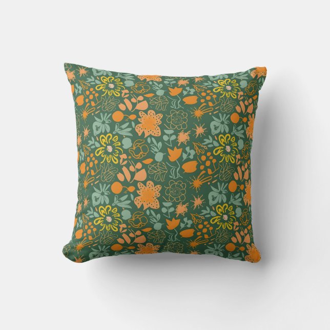 Floral pattern on a dark green background  kudde (Framsida)