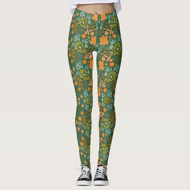 Floral pattern on a dark green background  leggings (Framsida)