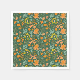 Floral pattern on a dark green background  pappersservett