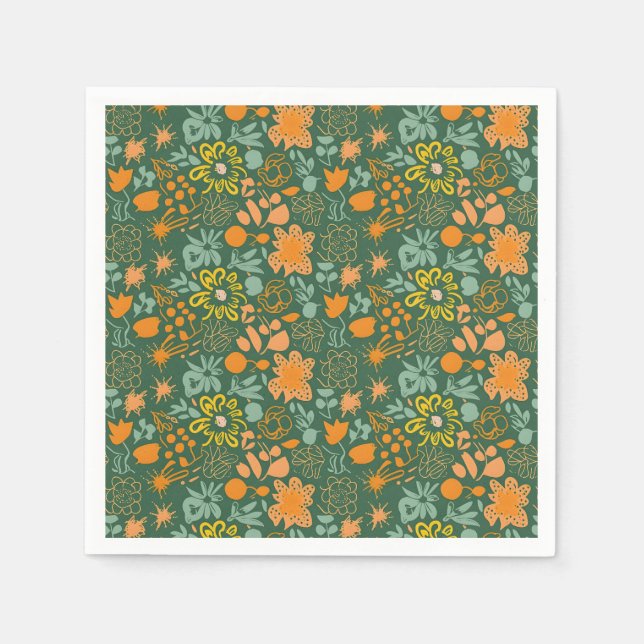 Floral pattern on a dark green background  pappersservett (Framsidan)