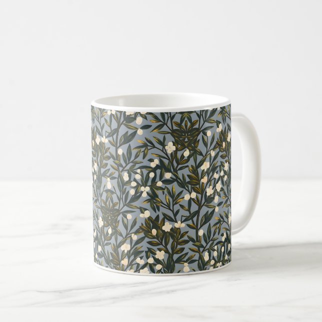 Floral pattern on  dusty blue-gray background kaffemugg (Framsida höger)
