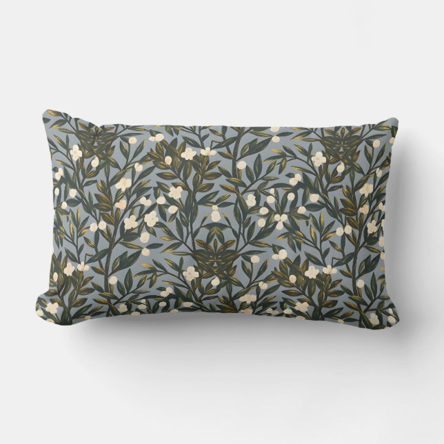 Floral pattern on  dusty blue-gray background lumbarkudde (Framsida)