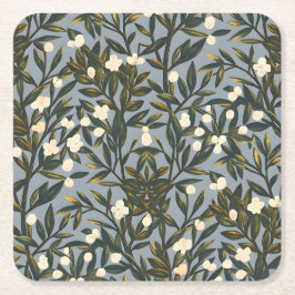 Floral pattern on  dusty blue-gray background underlägg papper kvadrat