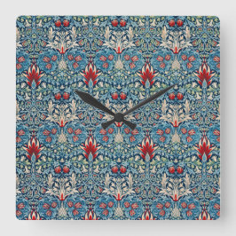 Floral pattern on green leaves blue background fyrkantig klocka