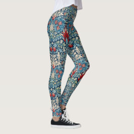 Floral pattern on green leaves blue background leggings