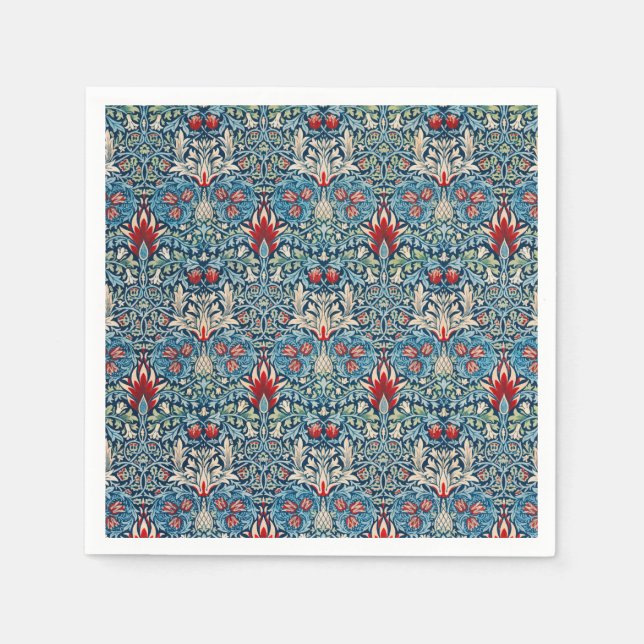 Floral pattern on green leaves blue background pappersservett (Framsidan)