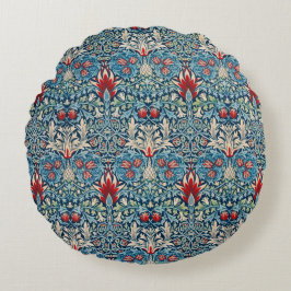 Floral pattern on green leaves blue background rund kudde