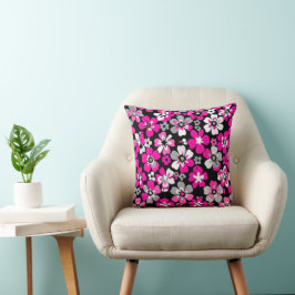 Floral Pattern Pink Grey White Black Cushion Kudde
