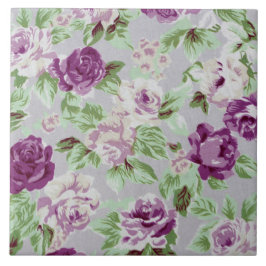 Floral Pattern Purple Flowers Green Foliage Kakelplatta