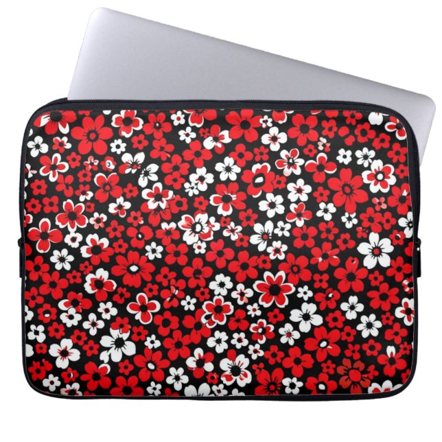 Floral pattern red and white laptop fodral (Framsidan)