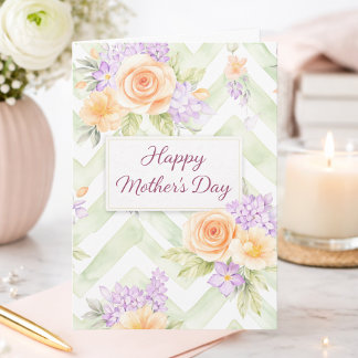 Floral Peach Lavender Sage Happy Mother's Day Card Kort