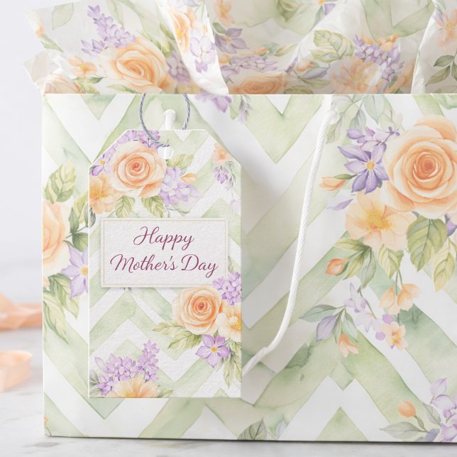Floral Peach Lavender Sage Happy Mother's Day Presentetikett (Skapare uppladdad)