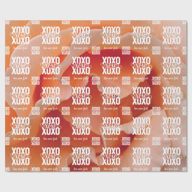 Floral Peach Rose Love Never Fails XOXO Valentine Presentpapper (Platt)