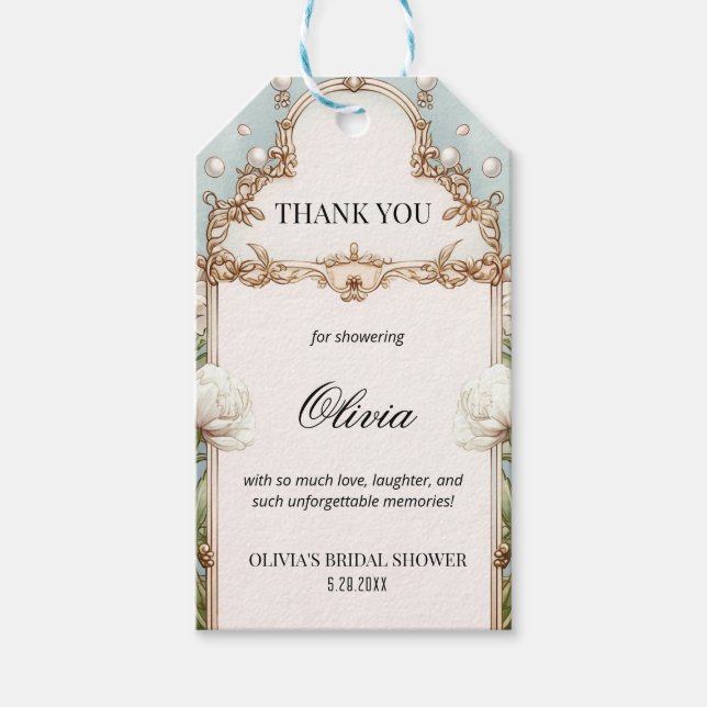 Floral Pearls Prosecco Bridal Shower Favor  Presentetikett (Framsidan)