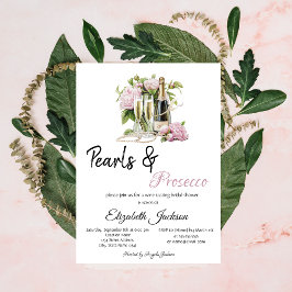 Floral Pearls Prosecco Bröllopsdusch Inbjudningar