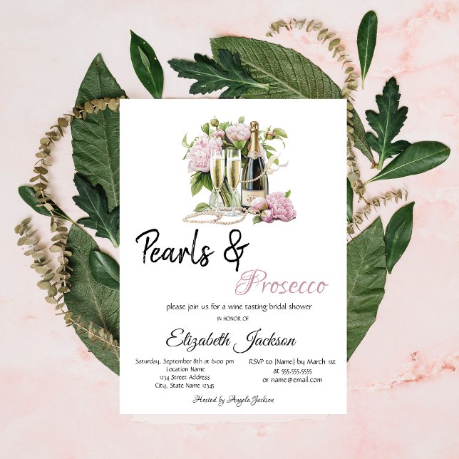 Floral Pearls Prosecco Bröllopsdusch  Inbjudningar (Skapare uppladdad)
