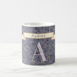 Floral Personalized Monogram A purple w/phrase Kaffemugg