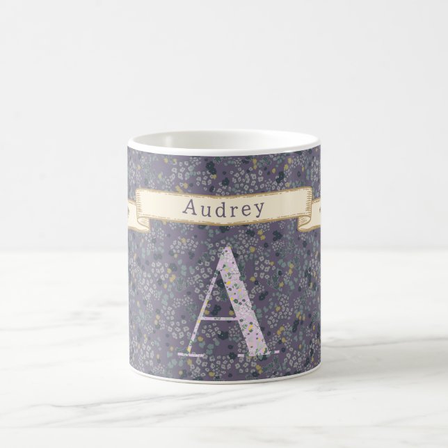 Floral Personalized Monogram A purple w/phrase Kaffemugg (Center)