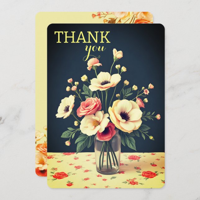 Floral Personalized Yellow Flat Thank You Card Inbjudningar (Fram/baksida)