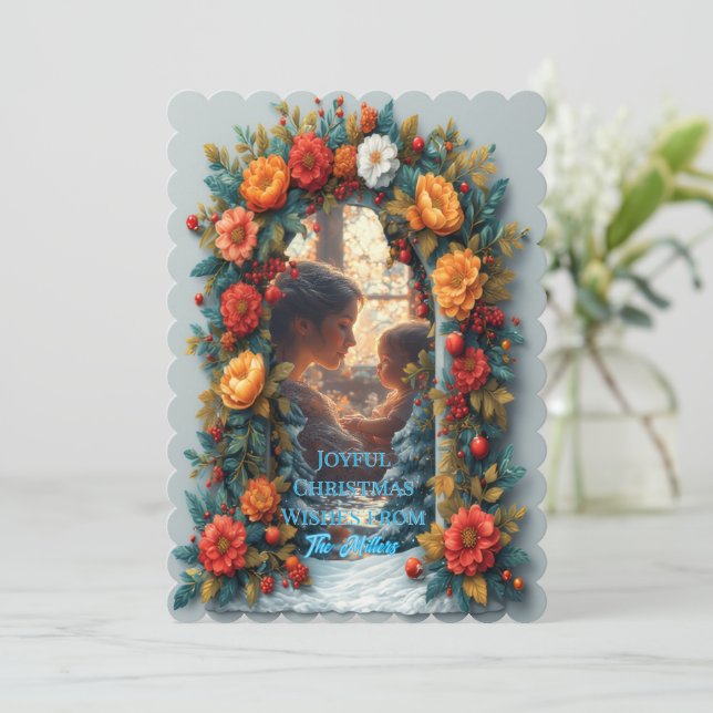 Floral Photo Arch Christmas, Personalized Winter Julkort (Stående Fram)