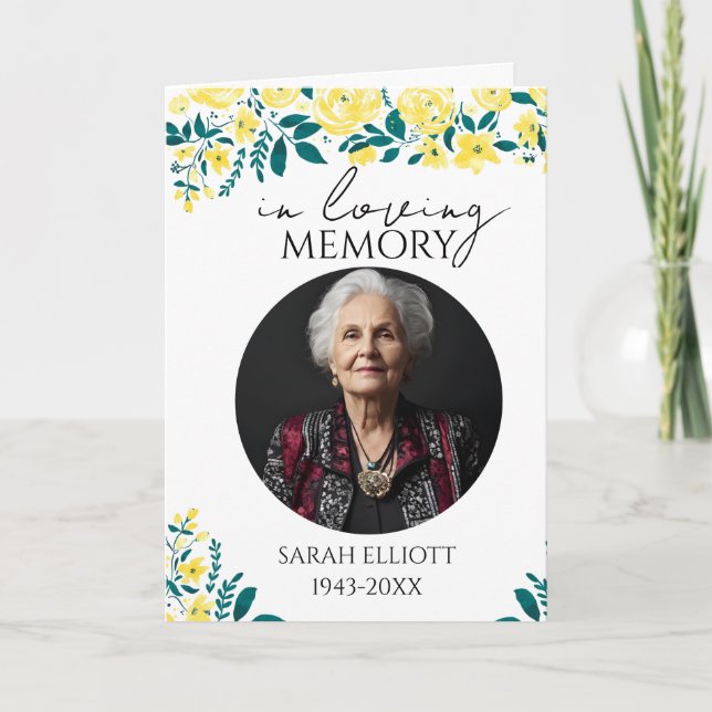 floral Photo Funeral Order of Service Folded  Program (Framsida)