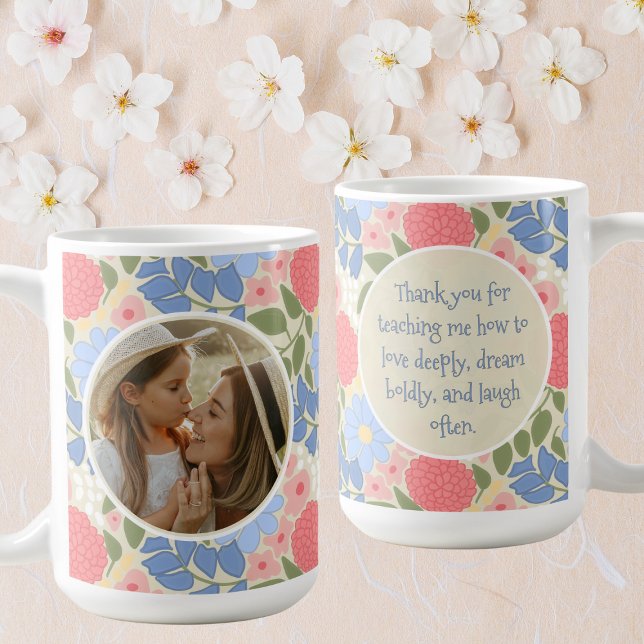 Floral Photo Mug – Personalized Message & Keepsake Kaffemugg (Personalized Floral Photo Mug )