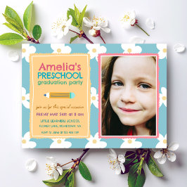  Floral Photo Preschool Graduation Inbjudningar
