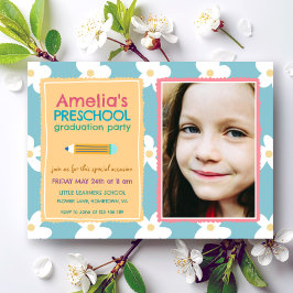  Floral Photo Preschool Graduation Inbjudningar