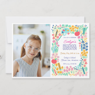Floral Photo Preschool Graduation Invitation Inbjudningar