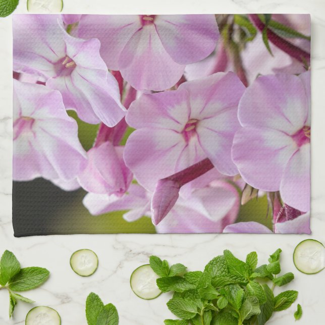 Floral Photography, Rosa Phlox Flower Kökshandduk (Vikta)