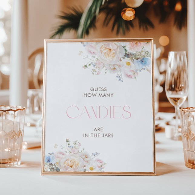 Floral Pink Baby Shower Guess How Many Candies Poster (Skapare uppladdad)