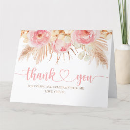 Floral pink Boho Pampas Thank you card Tack Kort