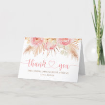 Floral pink Boho Pampas Thank you card