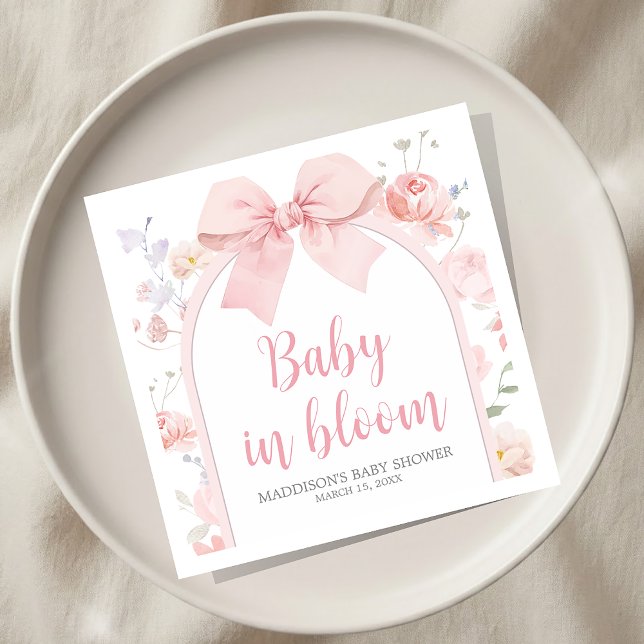 Floral Pink Bow Baby in Bloom Baby Shower Pappersservett (Skapare uppladdad)