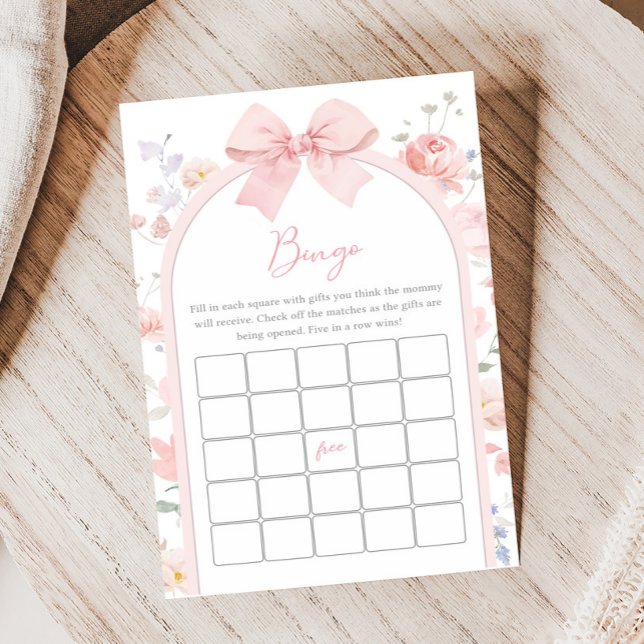 Floral Pink Bow Baby in Bloom Shower Bingo Game (Skapare uppladdad)