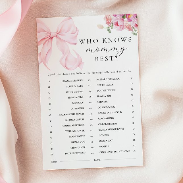 Floral Pink Bow Baby Shower Activity Games (Skapare uppladdad)