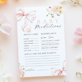 Floral Pink Bow Baby Shower Prediction Advice Game