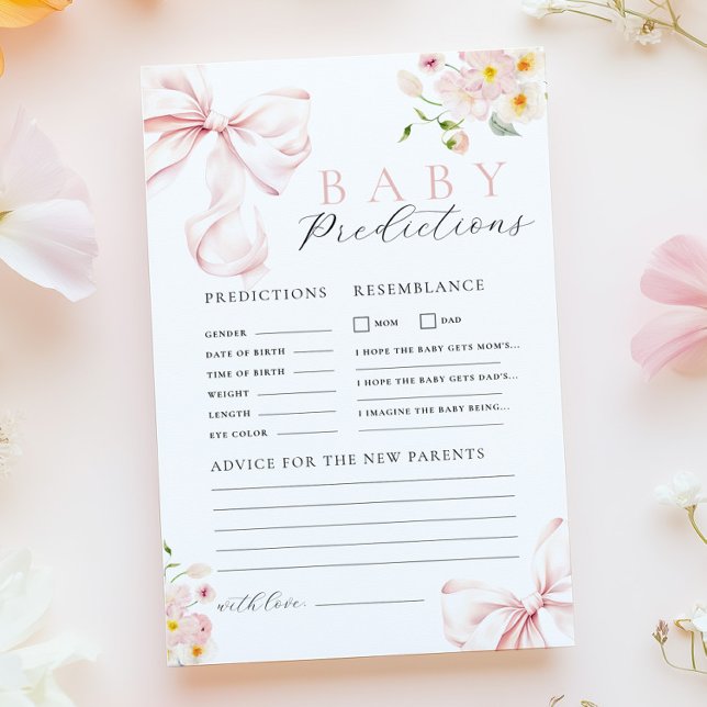 Floral Pink Bow Baby Shower Prediction Advice Game (Skapare uppladdad)