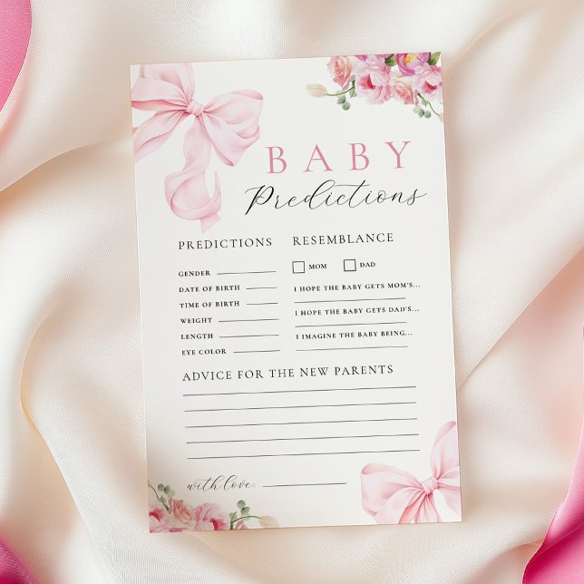 Floral Pink Bow Baby Shower Prediction Advice Game (Skapare uppladdad)