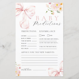 Floral Pink Bow Baby Shower Prediction Advice Game