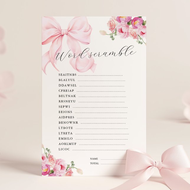 Floral Pink Bow Baby Shower Word Scramble (Skapare uppladdad)