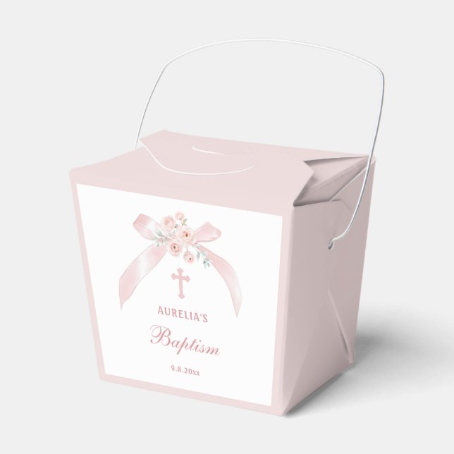 Floral Pink Bow Baptism Take Out Presentaskar (Framsidan Sidan)