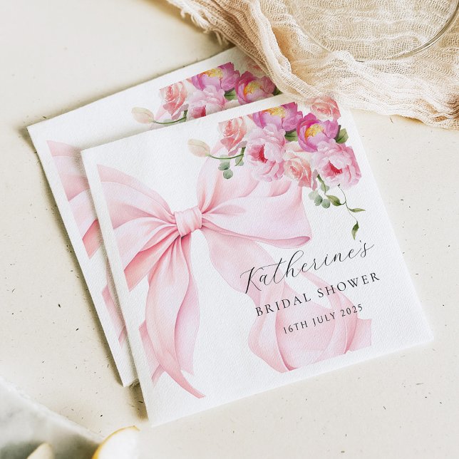 Floral Pink Bow Bridal Shower Paper Napkin Pappersservett (Skapare uppladdad)
