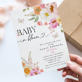 Floral Pink Butterflies Baby In Bloom Baby Shower Inbjudningar