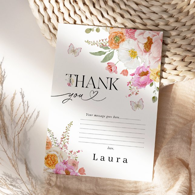 Floral Pink Butterflies Baby In Bloom Baby Shower Tack Kort (Baby in Bloom Baby Shower Favor Tag Girl, Modern Floral Baby Shower Tag, Floral Baby Shower Tags)