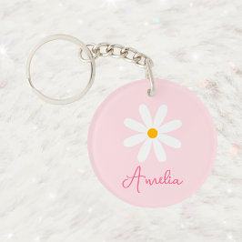 Floral Pink Daisy Personalized Keyring