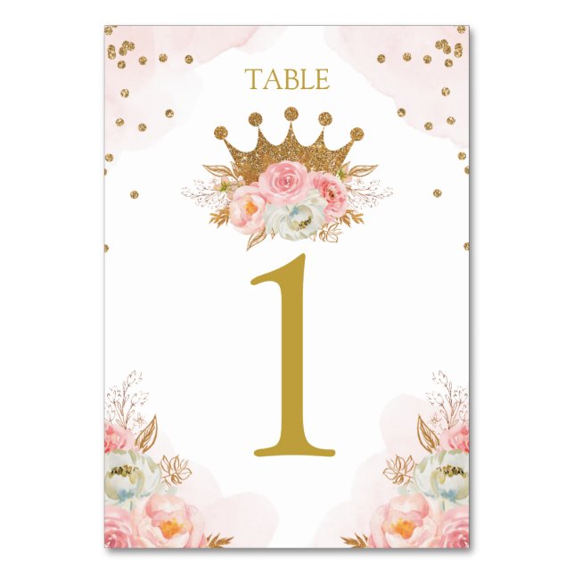 Floral Pink & Gold Princess Royal Table number Bordsnummer (Framsidan)