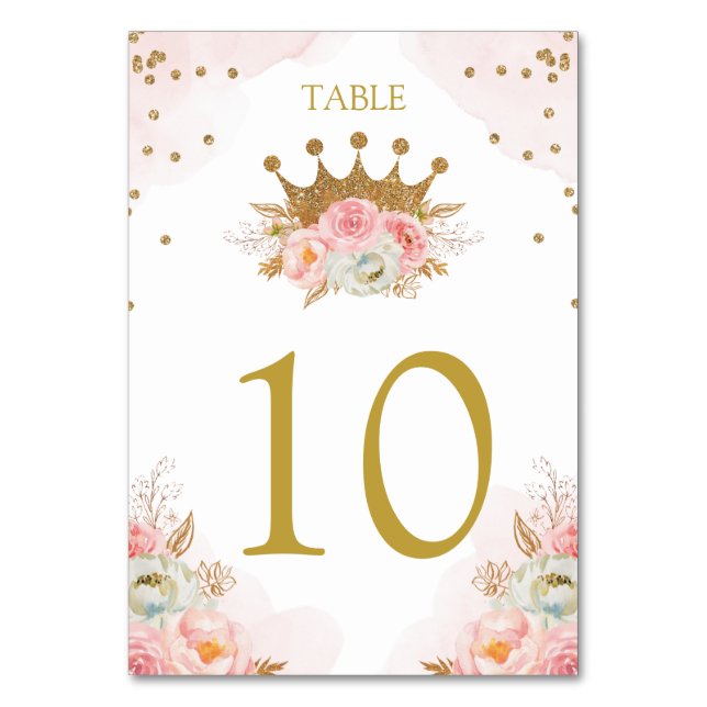 Floral Pink & Gold Princess Royal Table number Bordsnummer (Framsidan)