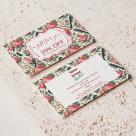 Floral Pink Green Hair Stylist Business Rabattkort