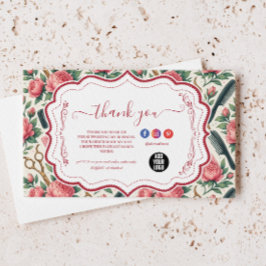 Floral Pink Green Hair Stylist Business Tack Kort